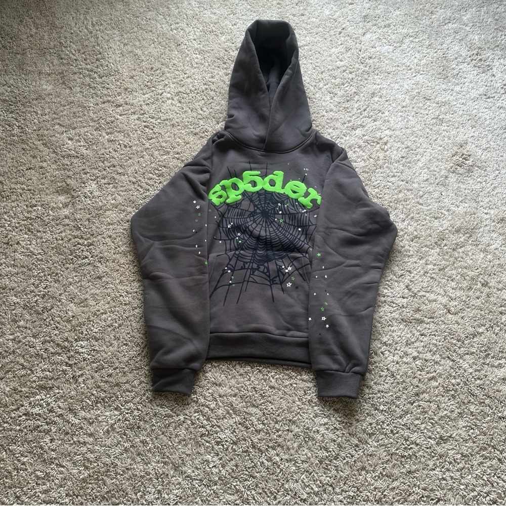 Men's Gray Hoodie Sweatshirt with Green Graphic